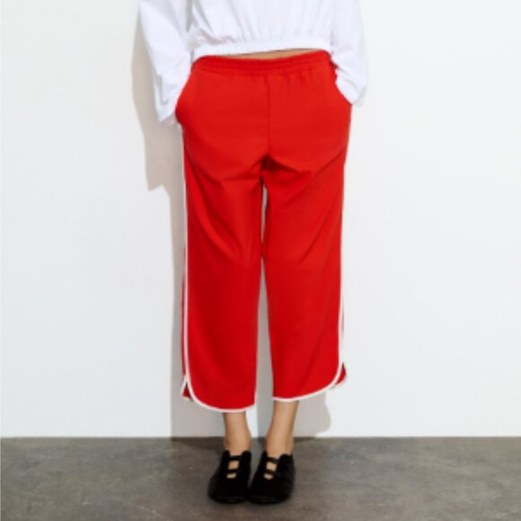 Zara Pants - Zara Cropped Trouser Pants Orangey Red White Trim Casual Boho NWT Size Medium